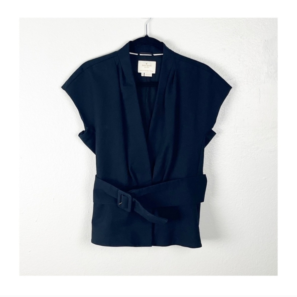 kate spade Black Belted Cap-Sleeve Top